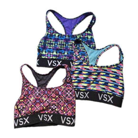 Victoria's Secret Other - Lot of 3 Victoria's Secret VSX Sport Sports Bra Racerback Neon Print Sz S EUC